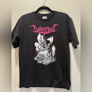 Deascent Band T-shirt Skull Graphics “Riffs Not Racism” Black Pink Size M Vtg